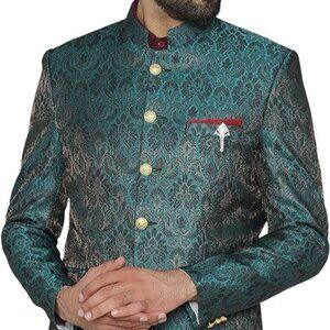 WINTAGE Men's Rayon Cotton Indian Jodhpuri Granded Bandhgala Blazer: Green